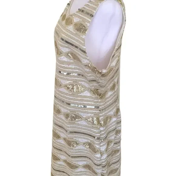 Adore Women's XL Dress Beige Gold White Silver Sequin Sleeveless NWT - Picture 4 of 13